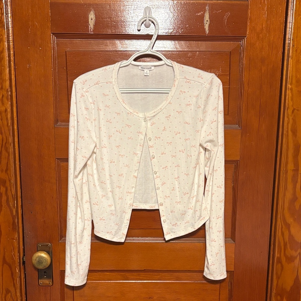 T.J.Maxx Cream Cardigan with Pink Accents